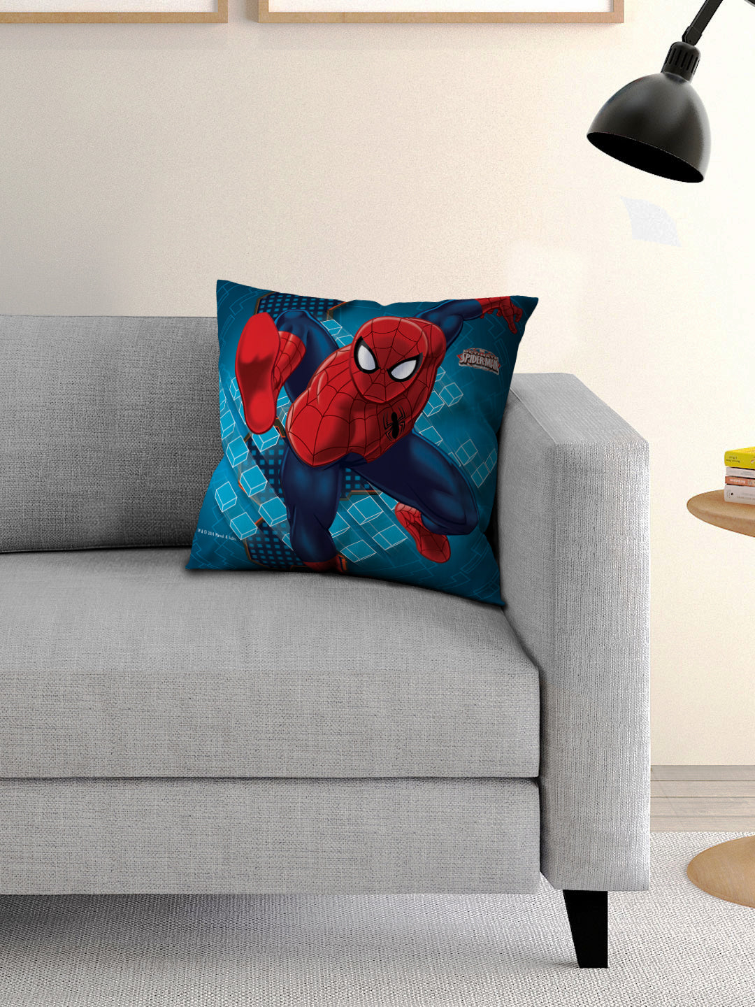 Marvel Spiderman Kids Filled Cushion by Athom Living featuring a vibrant red and blue superhero design, perfect for kids’ bedrooms, play areas, or gifting, offering soft comfort, durable fabric, and fun character appeal.