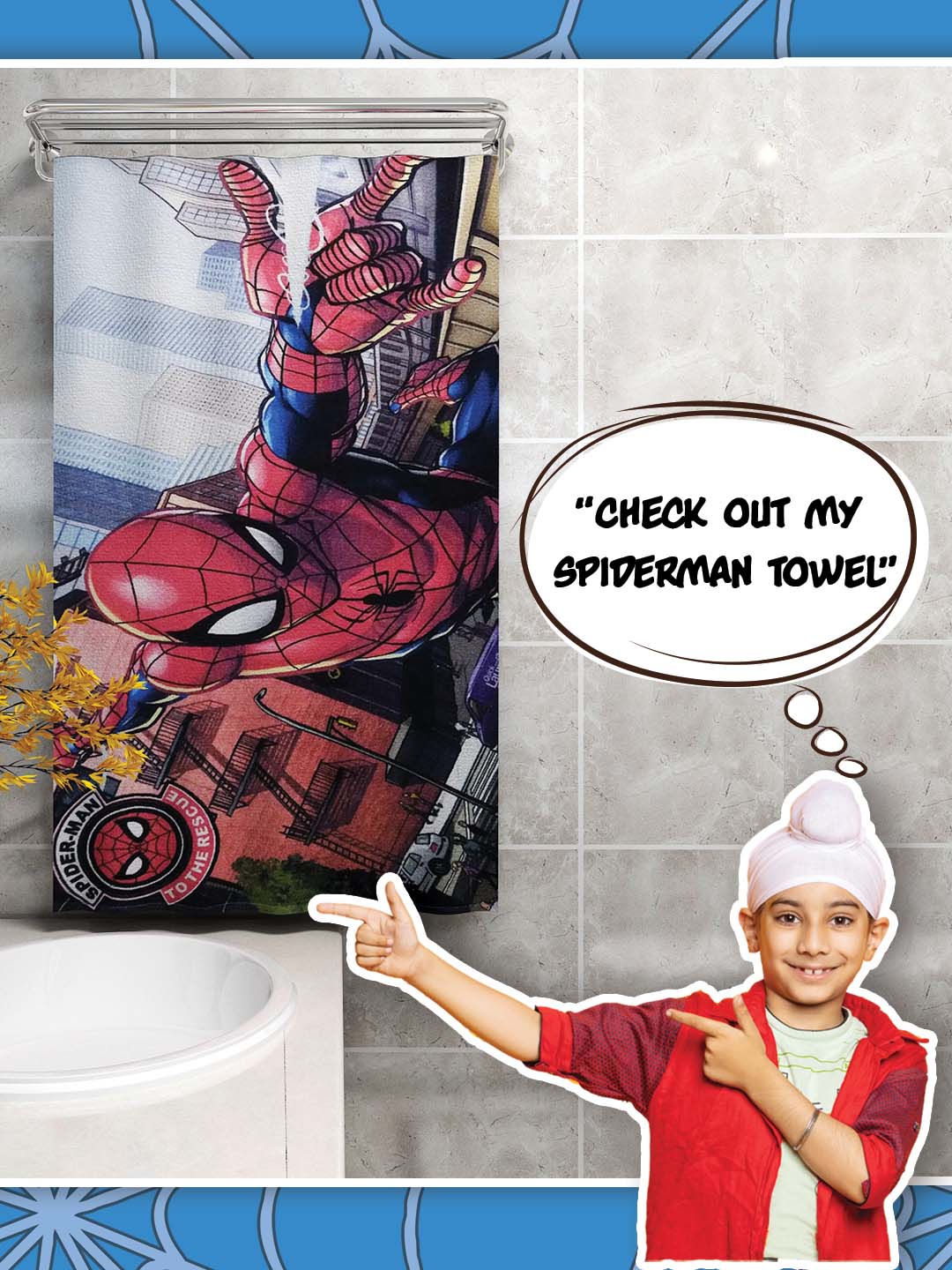 Marvel Spiderman Red Cotton Bath Towel for Kids by Athom Living – 350 GSM, quick-dry, soft, durable, 60x120 cm superhero towel for bath time fun.