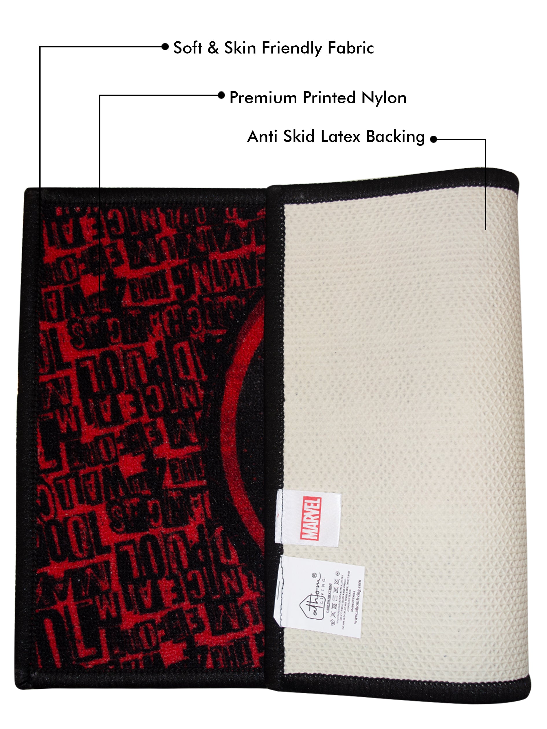 Marvel Spiderman and Deadpool themed nylon doormats for kids, anti-skid latex base, multicolor, 37x57 cm, set of 2.

