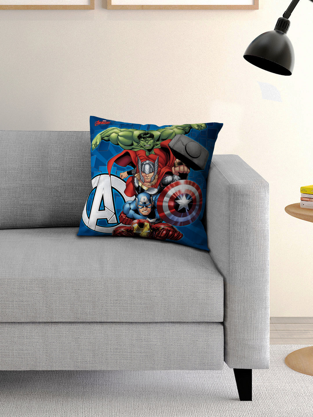 Marvel printed cushion with cover 40x40 cm by Athom Living, soft fabric, stylish design, perfect for home decor, bedroom, sofa, or gifting needs.