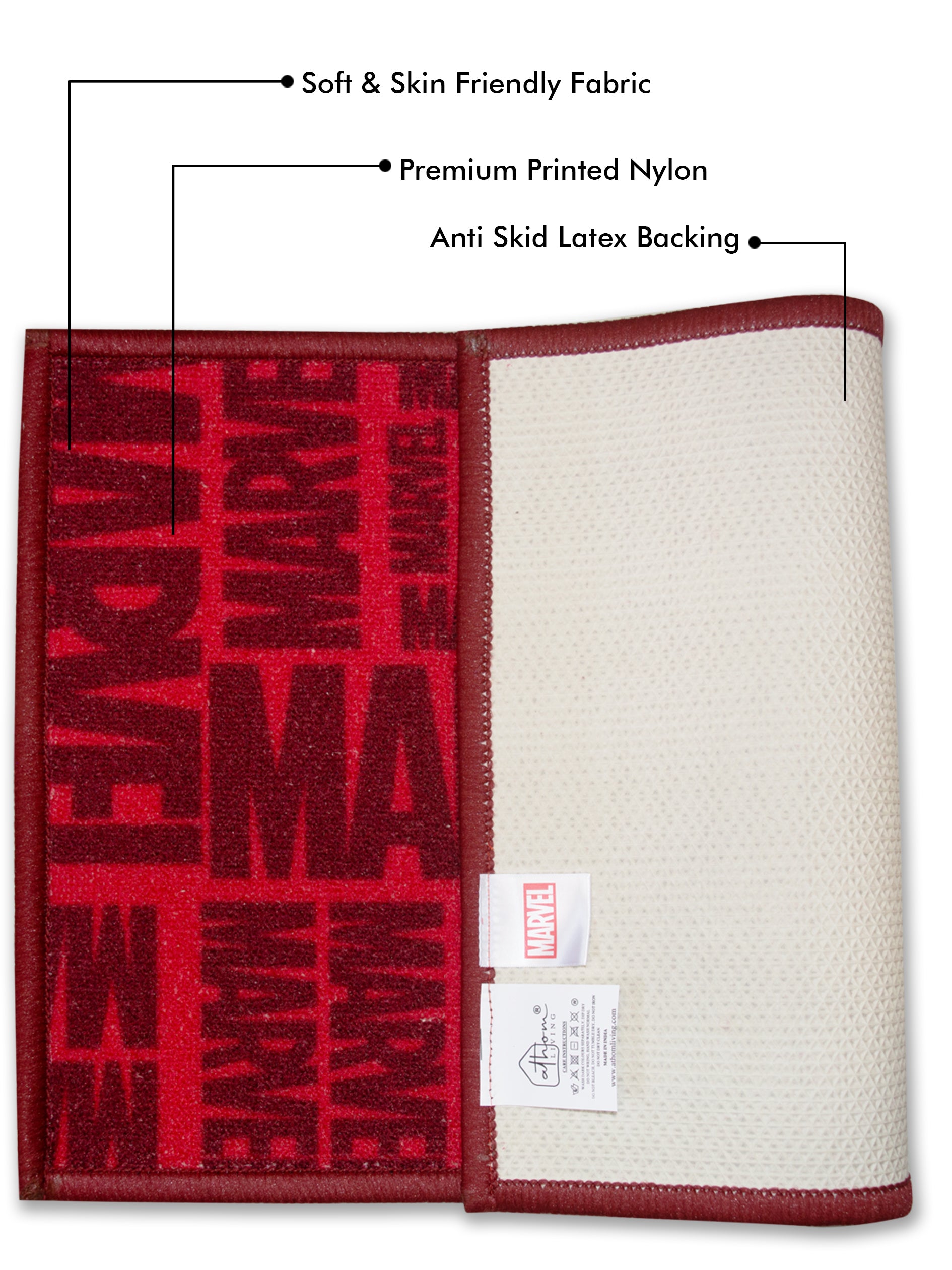 Marvel red and black printed kids doormat set of 2, anti-skid latex base, premium nylon, 37x57 cm – Athom Living home décor.

