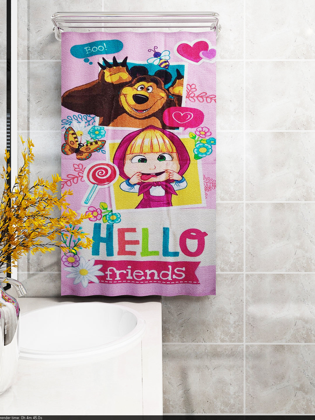 Masha & The Bear Kids Pink Cotton Bath Towel 350 GSM 60x120 cm from Athom Living made with premium cotton for maximum softness. This Bath Towel features cute graphics, making it perfect for fun and comfortable drying for kids.