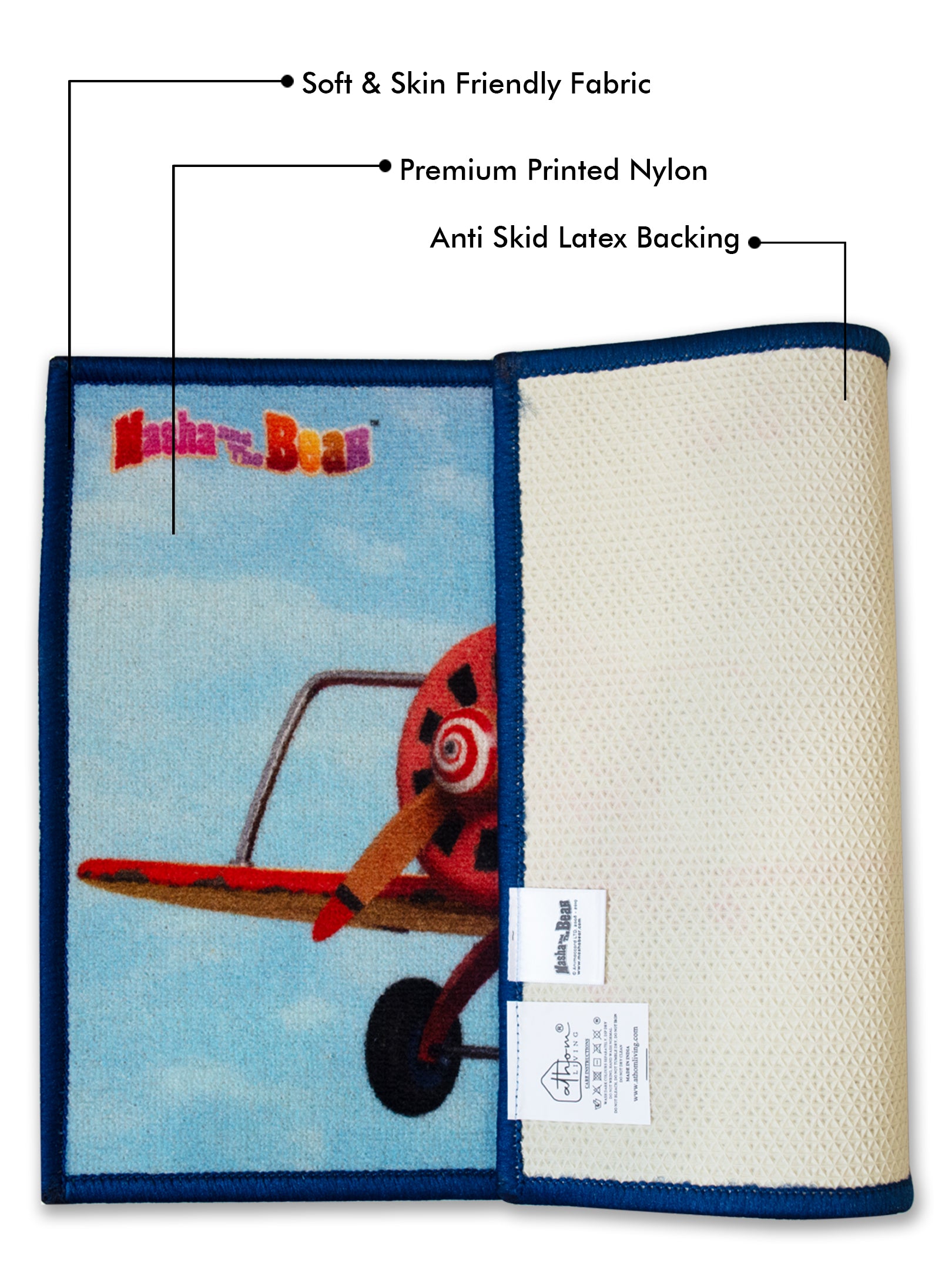 Masha and The Bear Kids Bath Mat by Athom Living – Set of 2, 37x57 cm, Premium Printed Nylon Doormat with Anti-Skid Latex Backing, Ideal for Kids Spaces.