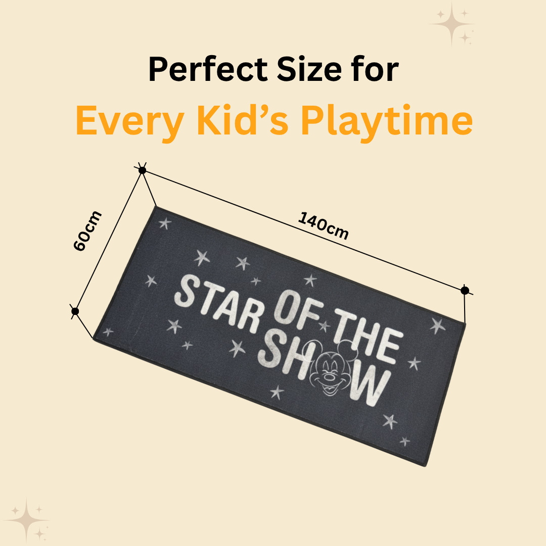 Mickey themed runner carpet by Athom Living adds fun and comfort to hallways and kids’ spaces, featuring plush fabric, vibrant characters and a secure anti-skid base for a long-lasting runner carpet design.