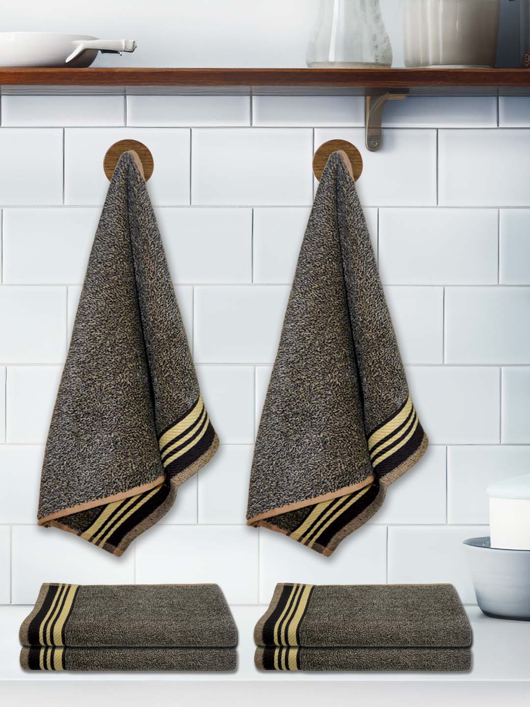 Milange Brown Color Soft Cotton Hand Towels pack of 6 by Athom Living, perfect for daily use, absorbent, durable, and stylish addition to your bathroom or kitchen essentials.
