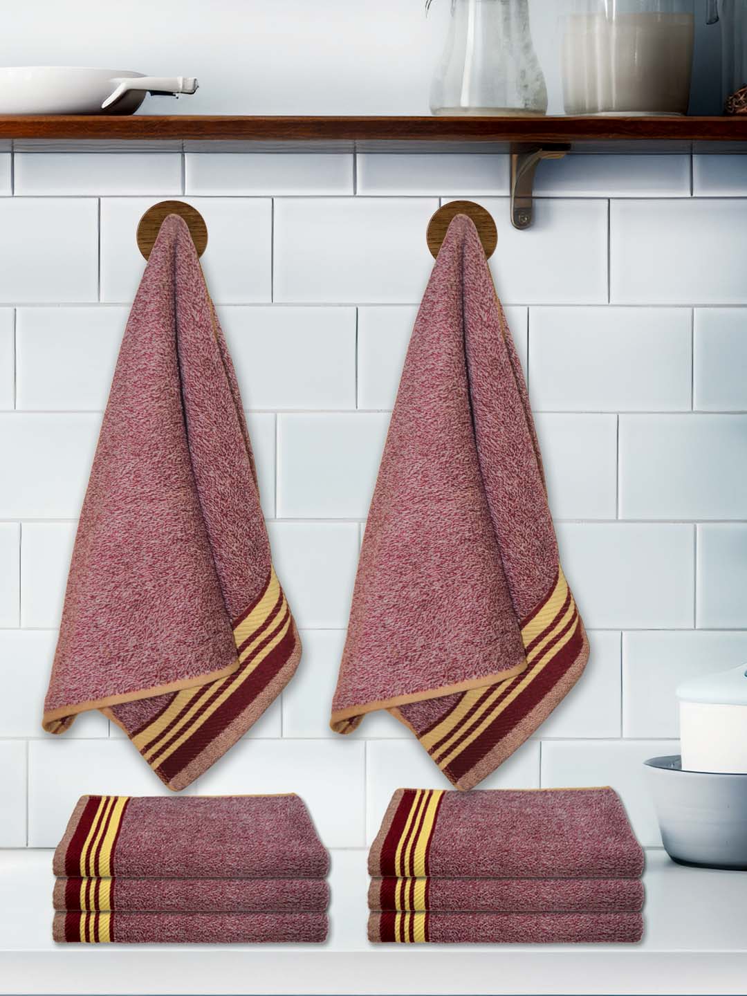 Milange Marron color Soft Cotton Hand Towels pack of 8 by Athom Living, perfect for daily use, bathroom décor, and gentle on skin, offering absorbent and luxurious feel every day.