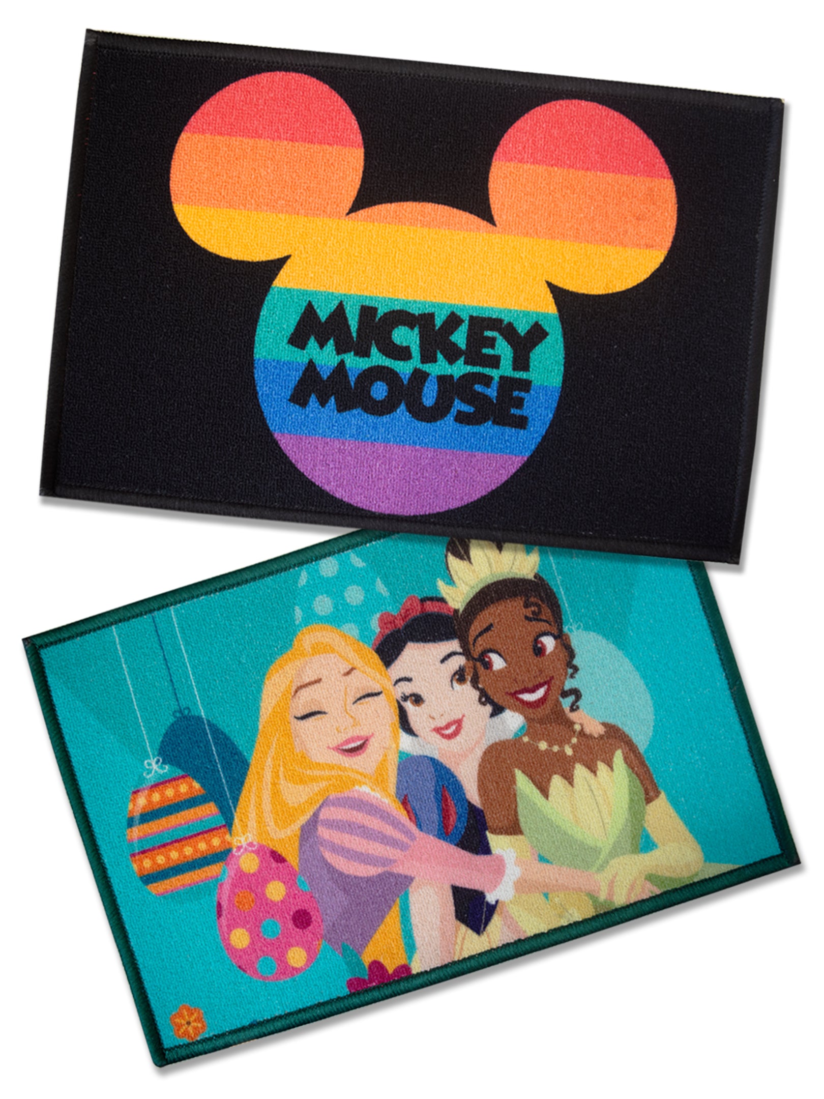 Multicolor Athom Living Disney Princess and Mickey Mouse printed kids doormat, premium nylon, anti-skid with latex backing, pack of 2, size 37x57 cm.