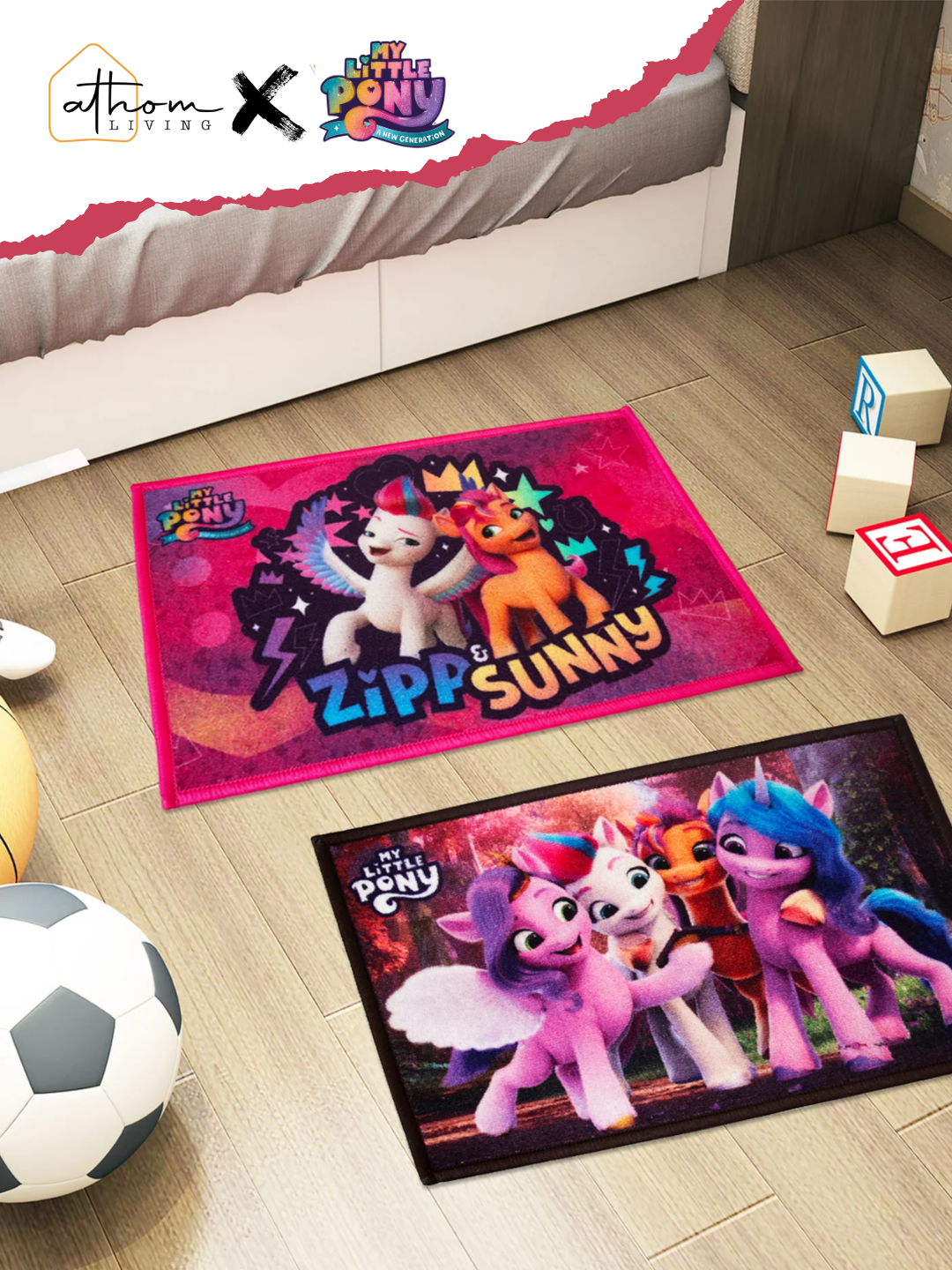 My Little Pony Kids Doormat Set of 2 by Athom Living – Premium printed nylon bath mat, 37x57 cm each, with anti-skid latex backing. Perfect colorful mats for kids’ rooms and bathrooms.