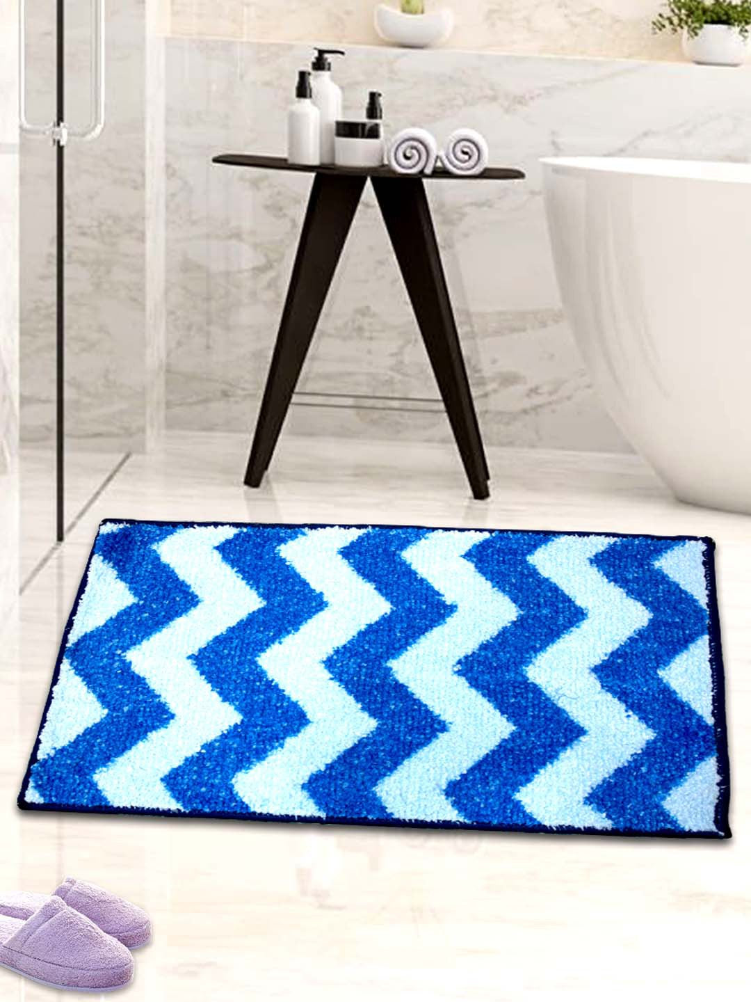 Navy Blue Micro Designer Soft Anti Slip Bath Mat by Athom Living, a stylish and durable doormat or bathmat, perfect for home entrances or bathrooms, adding comfort and safety to your floors.