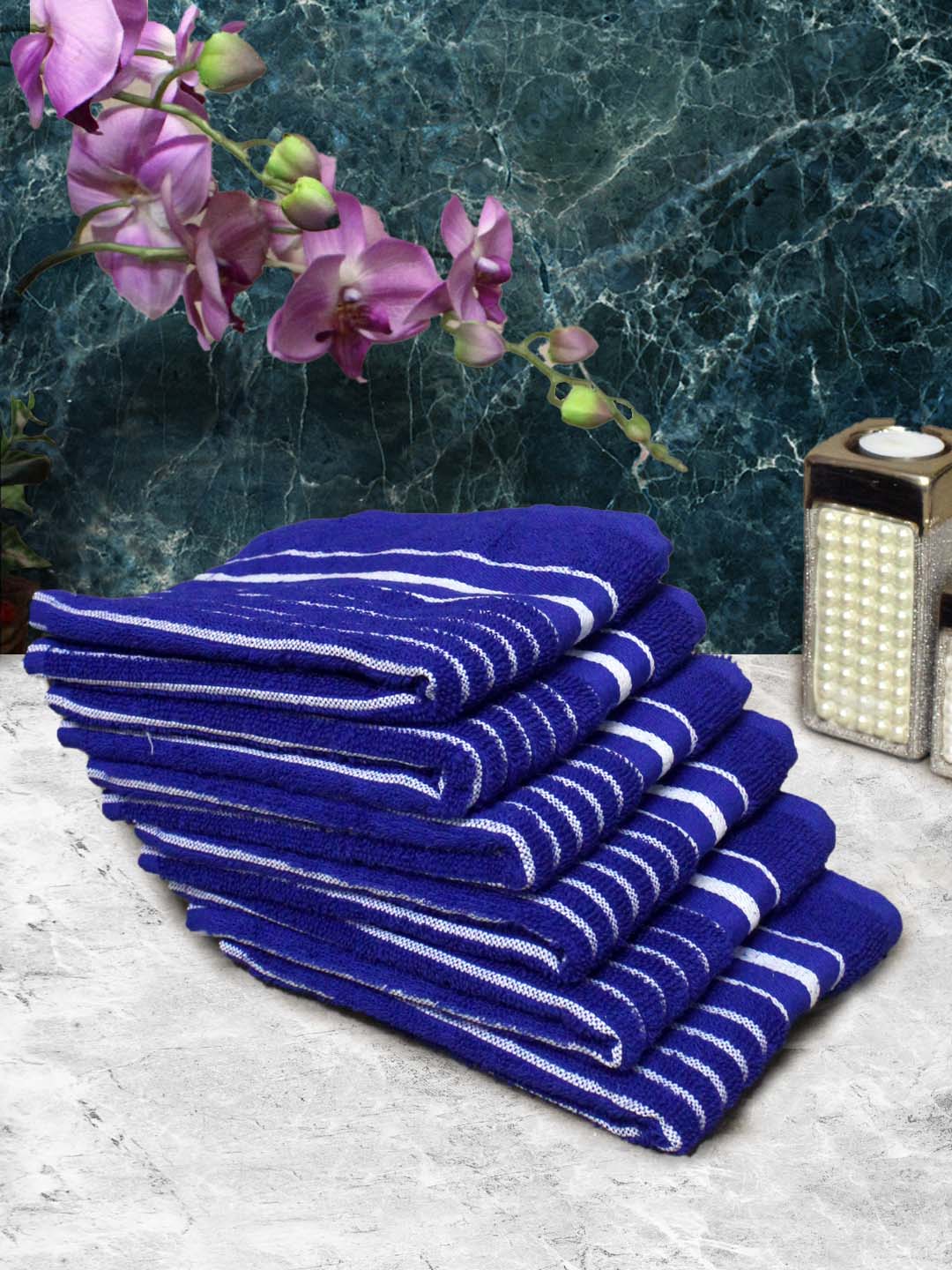 Navy blue cotton soft hand towels pack of 6 