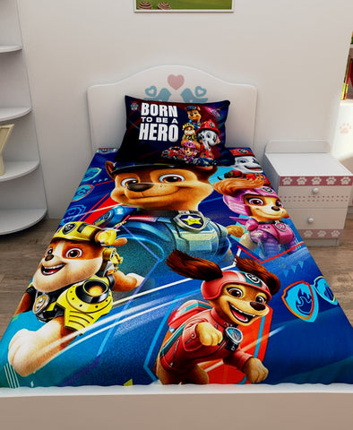 Athom Living Born To Be A Hero Paw Patrol Digital Printed Cotton Kids Single Bedsheet 147x223 cm with Pillow Cover