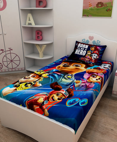 Athom Living Born To Be A Hero Paw Patrol Digital Printed Cotton Kids Single Bedsheet 147x223 cm with Pillow Cover