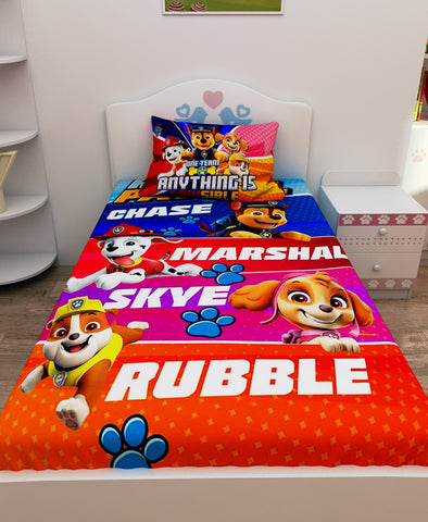 Athom Living One Team Anything Is Possible Paw Patrol Digital Printed Cotton Kids Single Bedsheet 147x223 cm with Pillow Cover