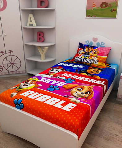 Athom Living One Team Anything Is Possible Paw Patrol Digital Printed Cotton Kids Single Bedsheet 147x223 cm with Pillow Cover