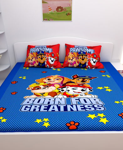 Athom Living Born For Greatness Paw Patrol Digital Printed Cotton Kids Double Bedsheet 270x270 cm with 2 Pillow Cover