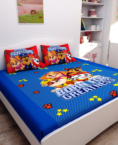 Athom Living Born For Greatness Paw Patrol Digital Printed Cotton Kids Double Bedsheet 270x270 cm with 2 Pillow Cover