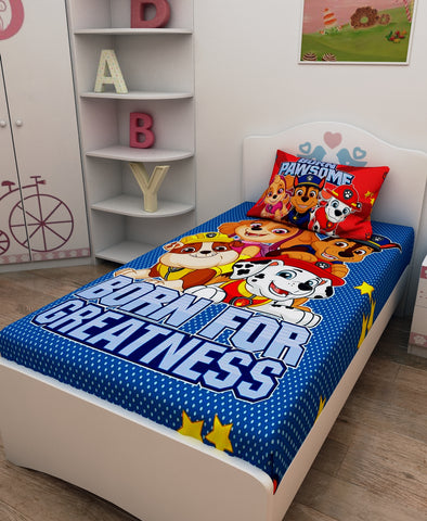 Athom Living Born For Greatness Paw Patrol Digital Printed Cotton Kids Single Bedsheet 147x223 cm with Pillow Cover