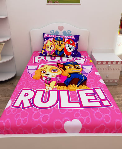 Athom Living Friends Forever Paw Patrol Digital Printed Cotton Kids Single Bedsheet 147x223 cm with Pillow Cover