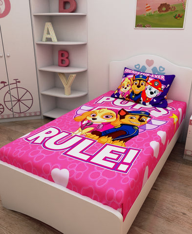 Athom Living Friends Forever Paw Patrol Digital Printed Cotton Kids Single Bedsheet 147x223 cm with Pillow Cover