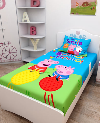 Athom Living Smile Peppa Pig Digital Printed Cotton Kids Single Bedsheet 147x223 cm with Pillow Cover