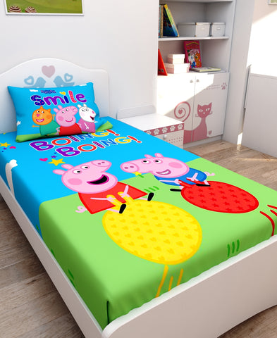 Athom Living Smile Peppa Pig Digital Printed Cotton Kids Single Bedsheet 147x223 cm with Pillow Cover
