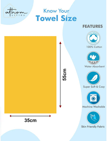 Athom Living Popcorn textured Solid Cotton Hand Towel Yellow 35x55 cm Set of 4