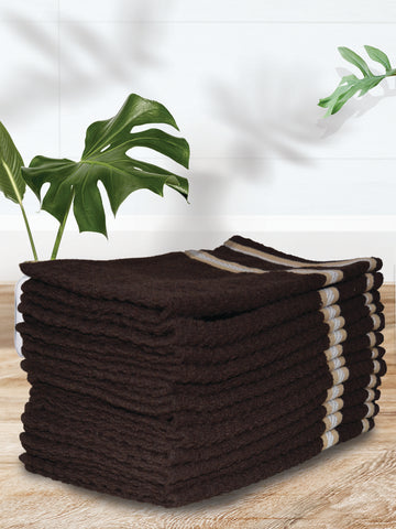 Athom Living Popcorn textured Solid Cotton Hand Towel Brown 35x55 cm Set of 12