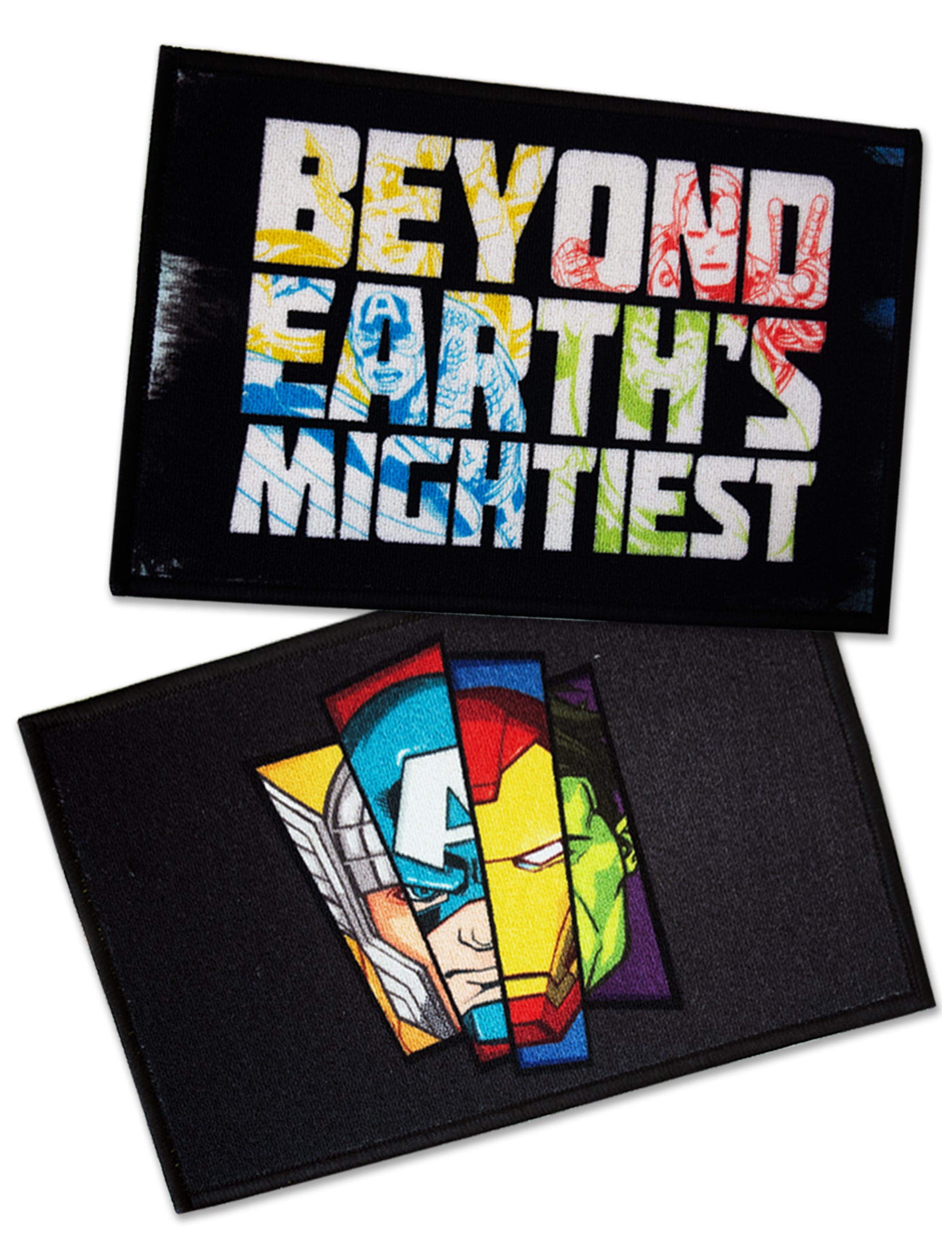 Pack of 2 Marvel Avengers printed nylon kids doormats with anti-skid latex backing – 37x57 cm multicolor design.

