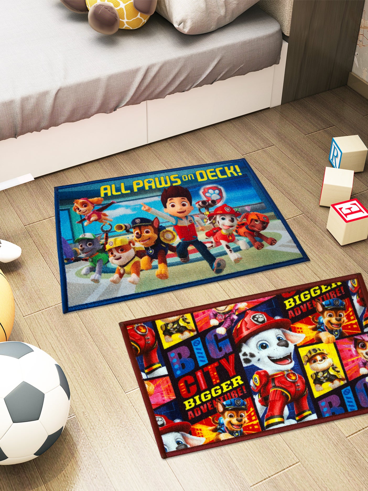 Paw Patrol All Paws On Deck kids multicolor doormat combo, premium nylon with anti-skid latex backing, durable 37x57 cm entry mat pack of 2.