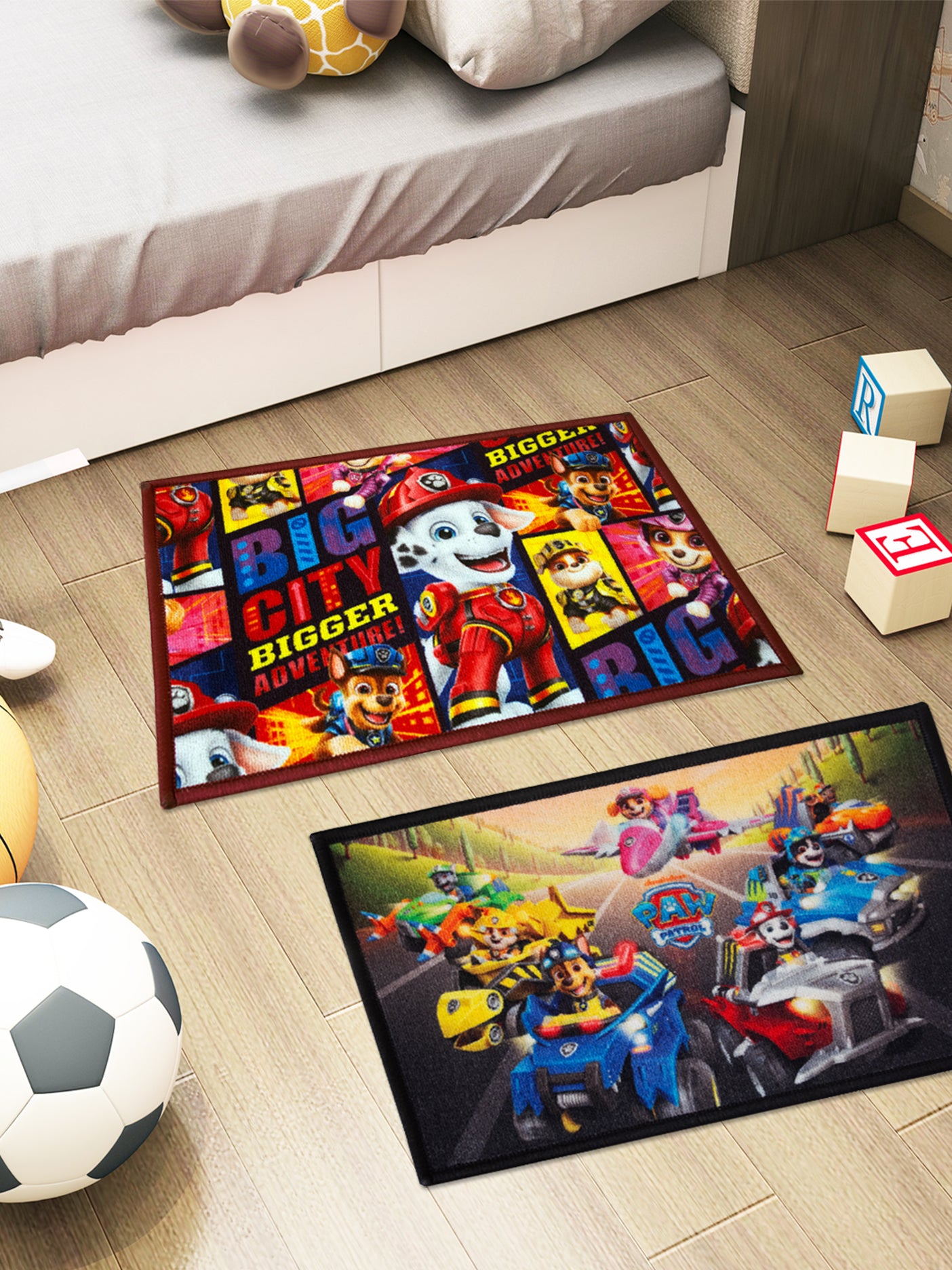 Paw Patrol Big City Adventure kids multicolor doormat set of 2, premium nylon, anti-skid latex backing, 37x57 cm.
