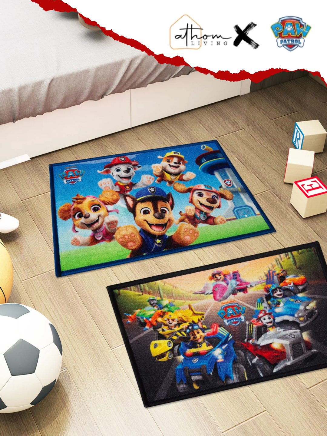 Paw Patrol Kids Doormat – Medium 37x57 cm, Pack of 2, Premium Printed Nylon with Anti-Skid Latex Backing, Perfect Kids Door Mat / Bath Mat by Athom Living