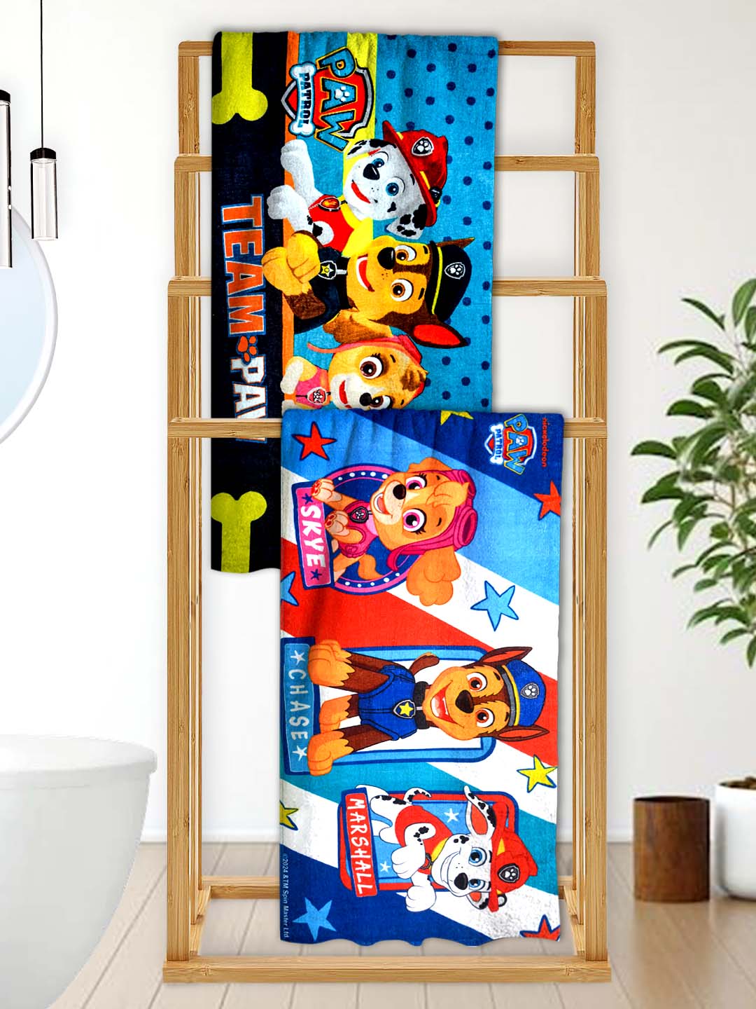 Paw Patrol Team Kids Bath Towel pack of 2 by Athom Living featuring soft, vibrant prints and gentle fabric for quick drying. Perfect bath towel set for kids who love colorful character designs.
