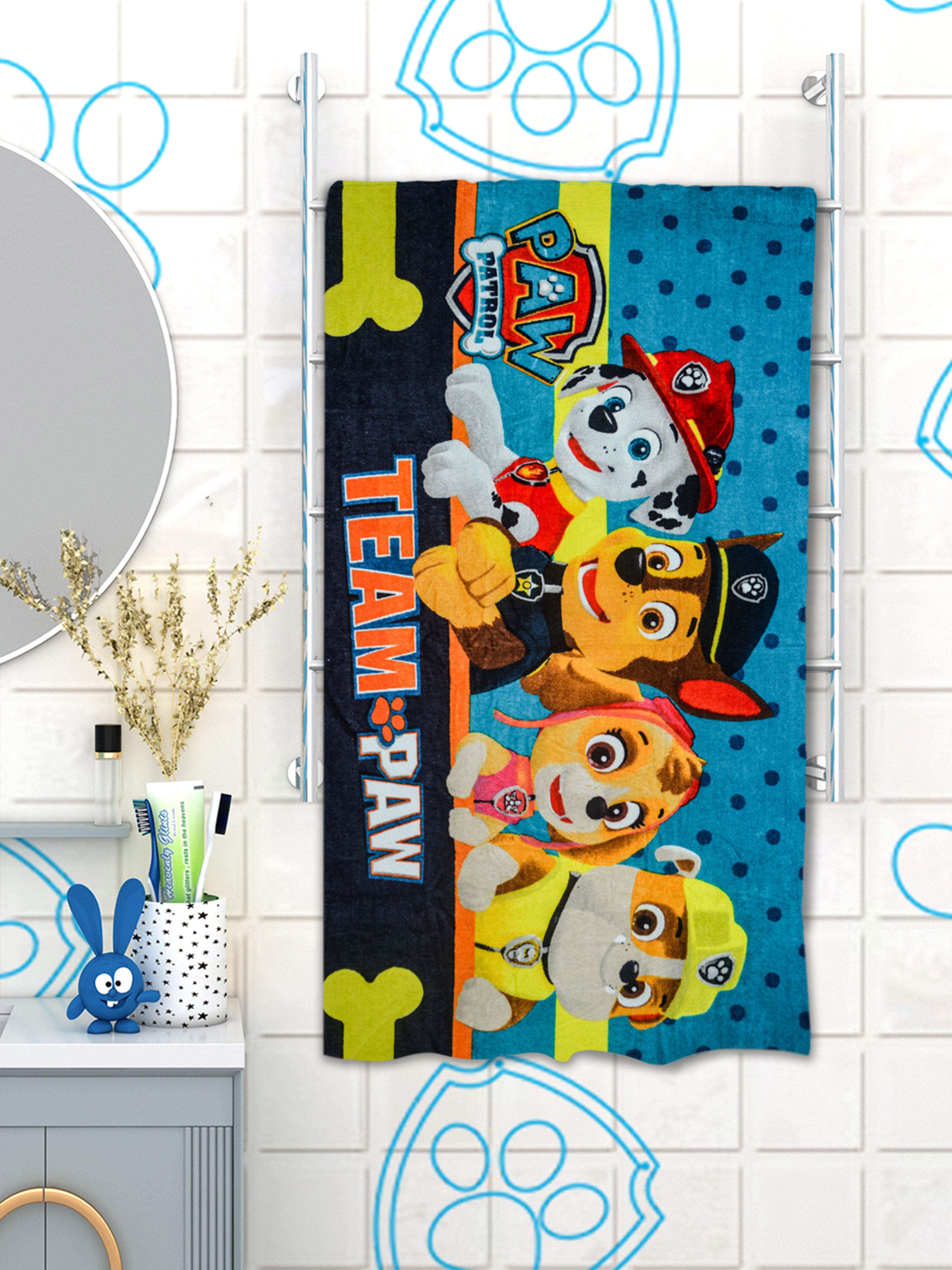 Paw Patrol Team Kids Cotton Bath Towel 350 GSM 60x120 cm by Athom Living featuring soft, absorbent fabric and vibrant character prints, making this bath towel perfect for children who love colorful and comfortable designs.