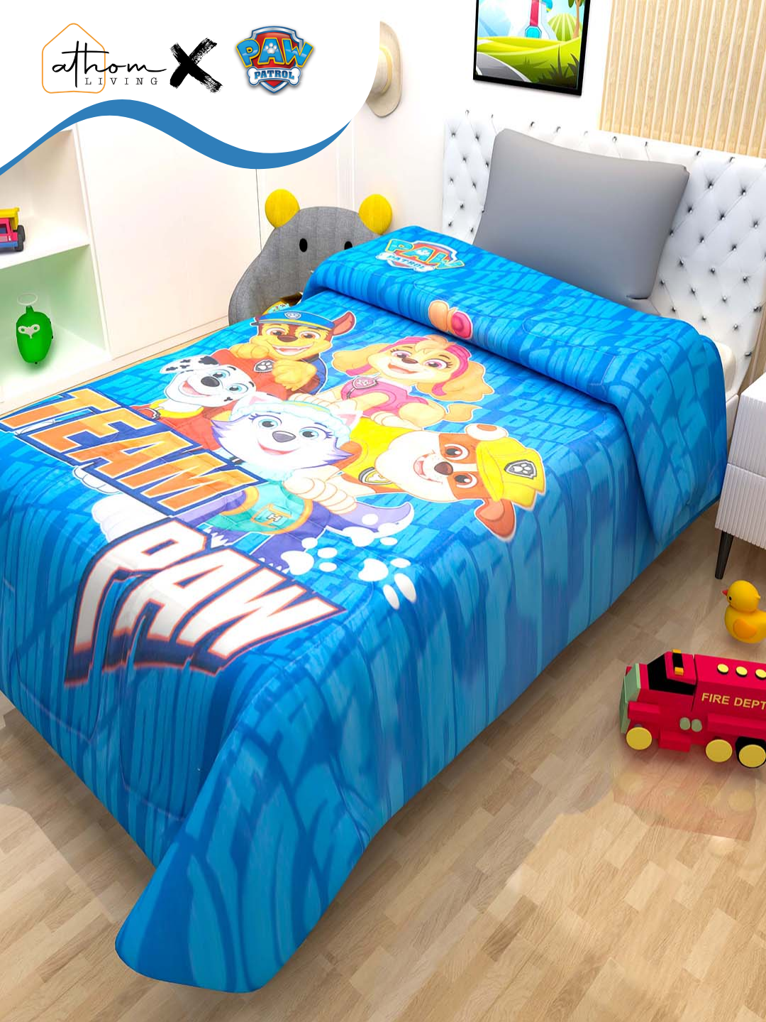 Paw Patrol kids comforter – Single “Team Paw” by Athom Living, soft, cozy, perfect for children’s bedroom décor and bedtime comfort.