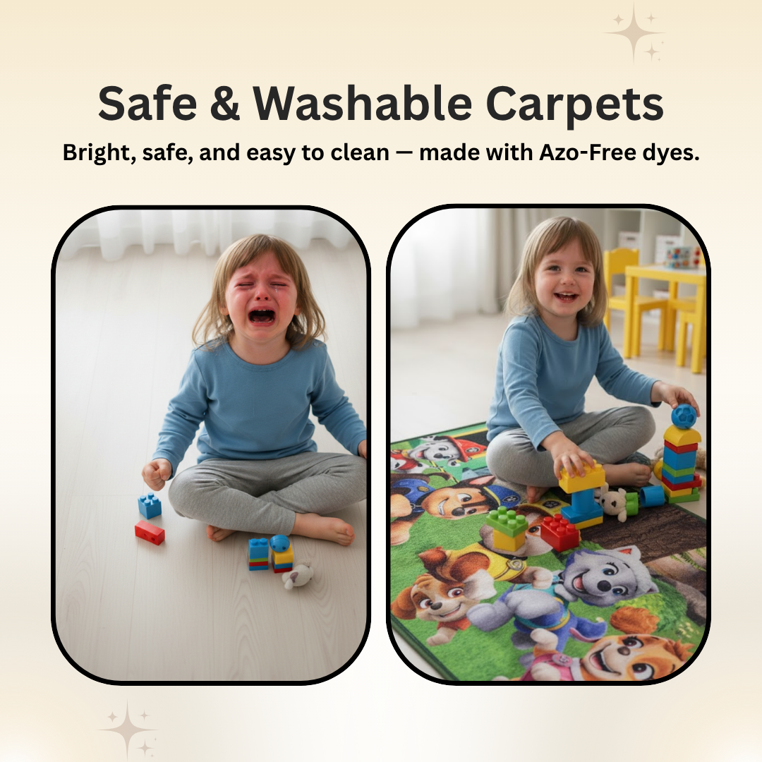 Paw Patrol themed kids carpet by Athom Living, 90x150cm, made for comfort and style. Featuring popular characters, this carpet adds charm, warmth, and a playful vibe to any room.