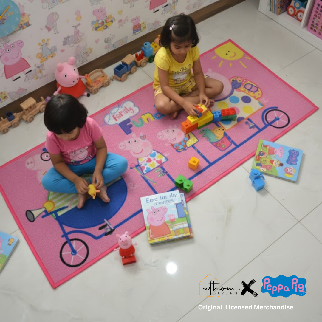 Peppa Pig Friday Funday Pink Printed Runner Carpet by Athom Living crafted from high-quality materials. Adds playful charm and durability to kids’ rooms, hallways, or study areas for safe walking.