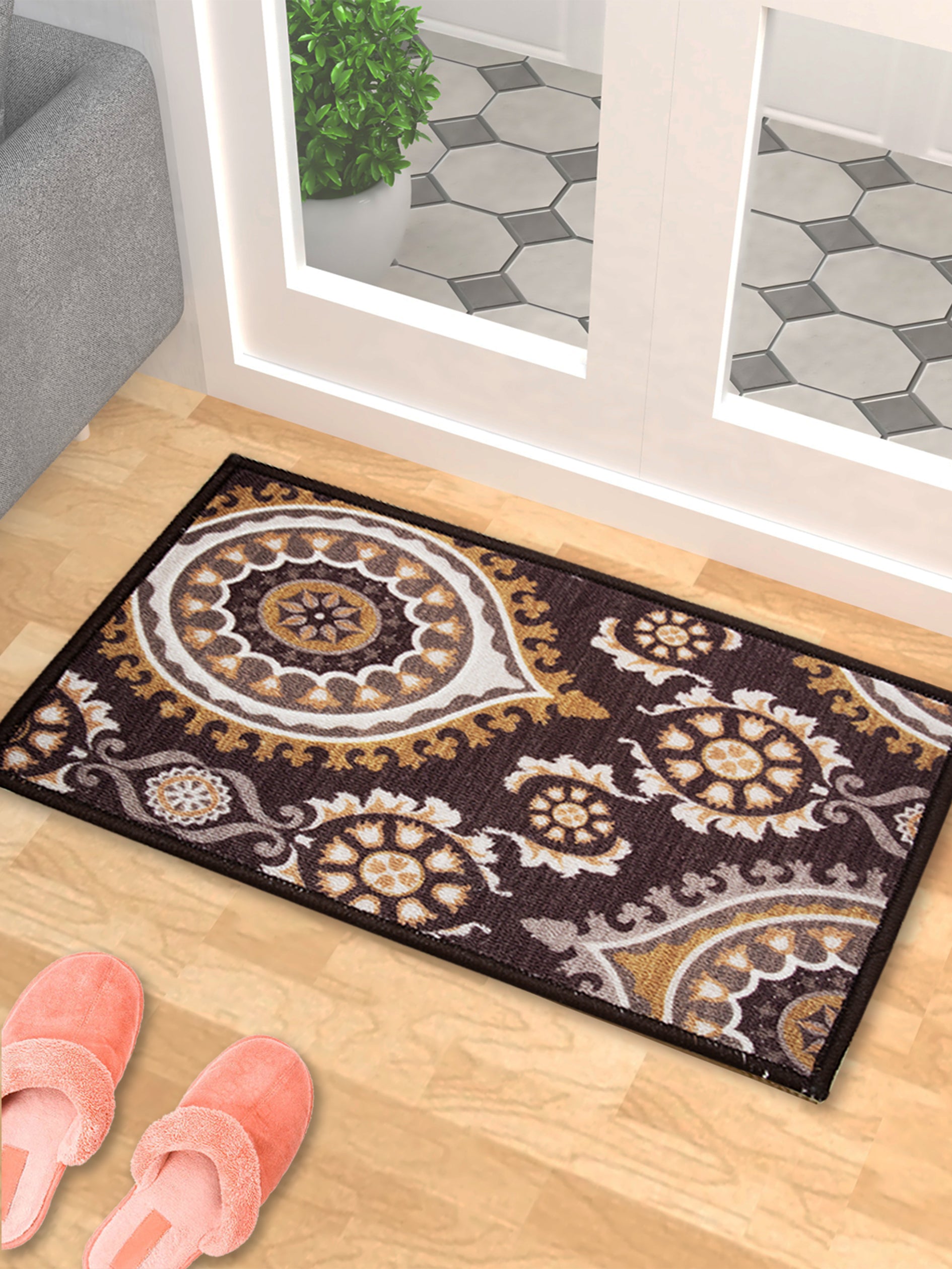 Persian Brown Premium Anti Slip Printed Door Mat by Athom Living, a stylish and durable doormat or bathmat perfect for entryways, preventing slips while adding elegance to your home decor.