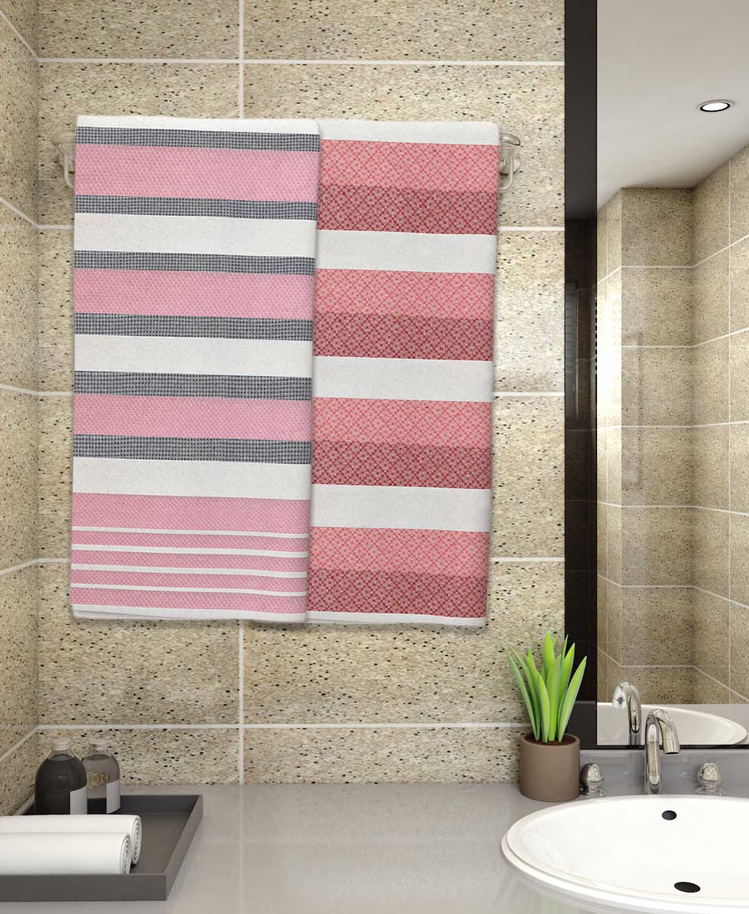 Pink and rose pink cotton bath towels