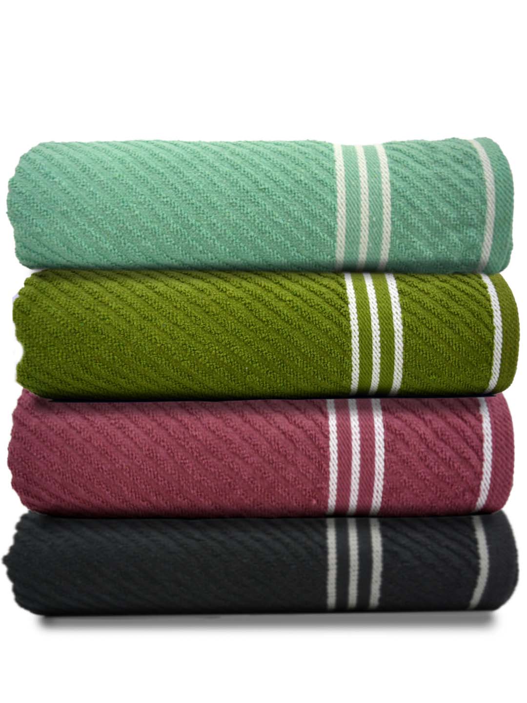 Premium Athom Living Terry Towels Pack of 4 with diagonal stripe design, crafted for maximum absorbency, comfort and long-lasting home bath collection use.
