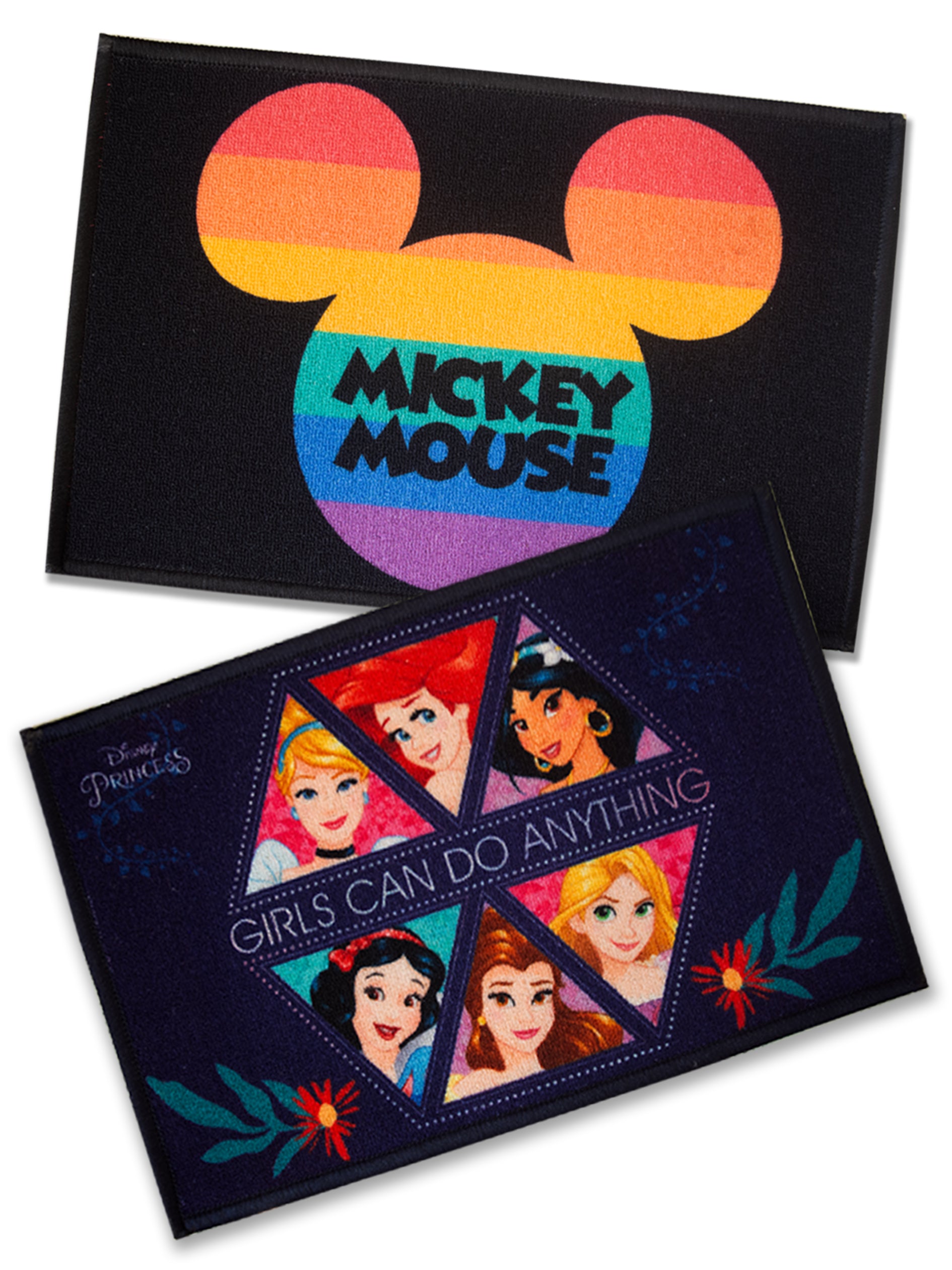 Premium Disney Mickey Mouse kids doormat by Athom Living in multicolor nylon with latex backing, anti-skid feature, durable and stylish, pack of 2.