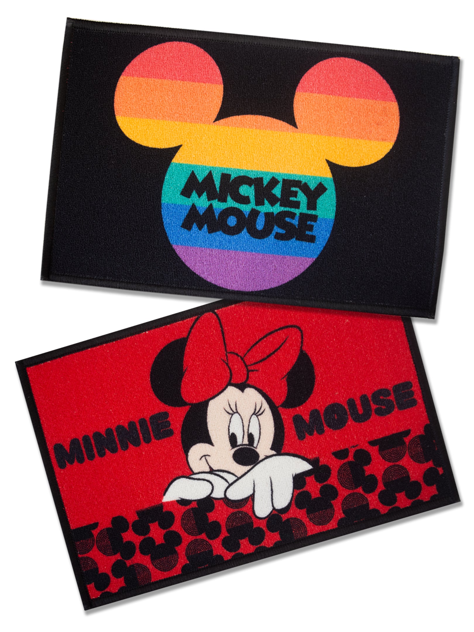 Premium Disney Mickey and Minnie Mouse kids doormat by Athom Living, multicolor nylon, anti-skid latex backing, 37x57 cm, pack of 2 for home décor.