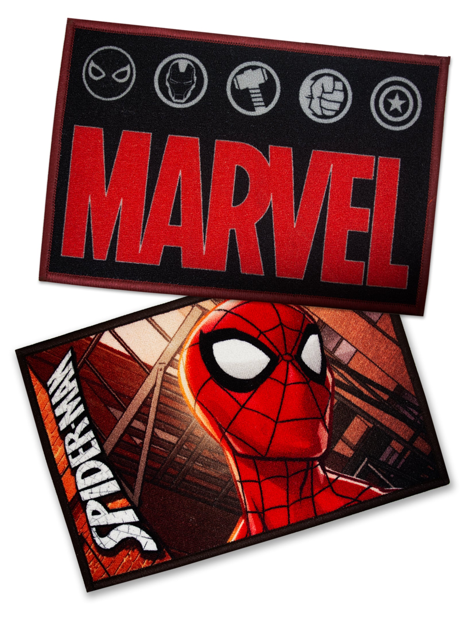 Premium Marvel Spiderman printed red kids doormat, anti-skid latex backing, durable nylon, 37x57 cm, set of 2.

