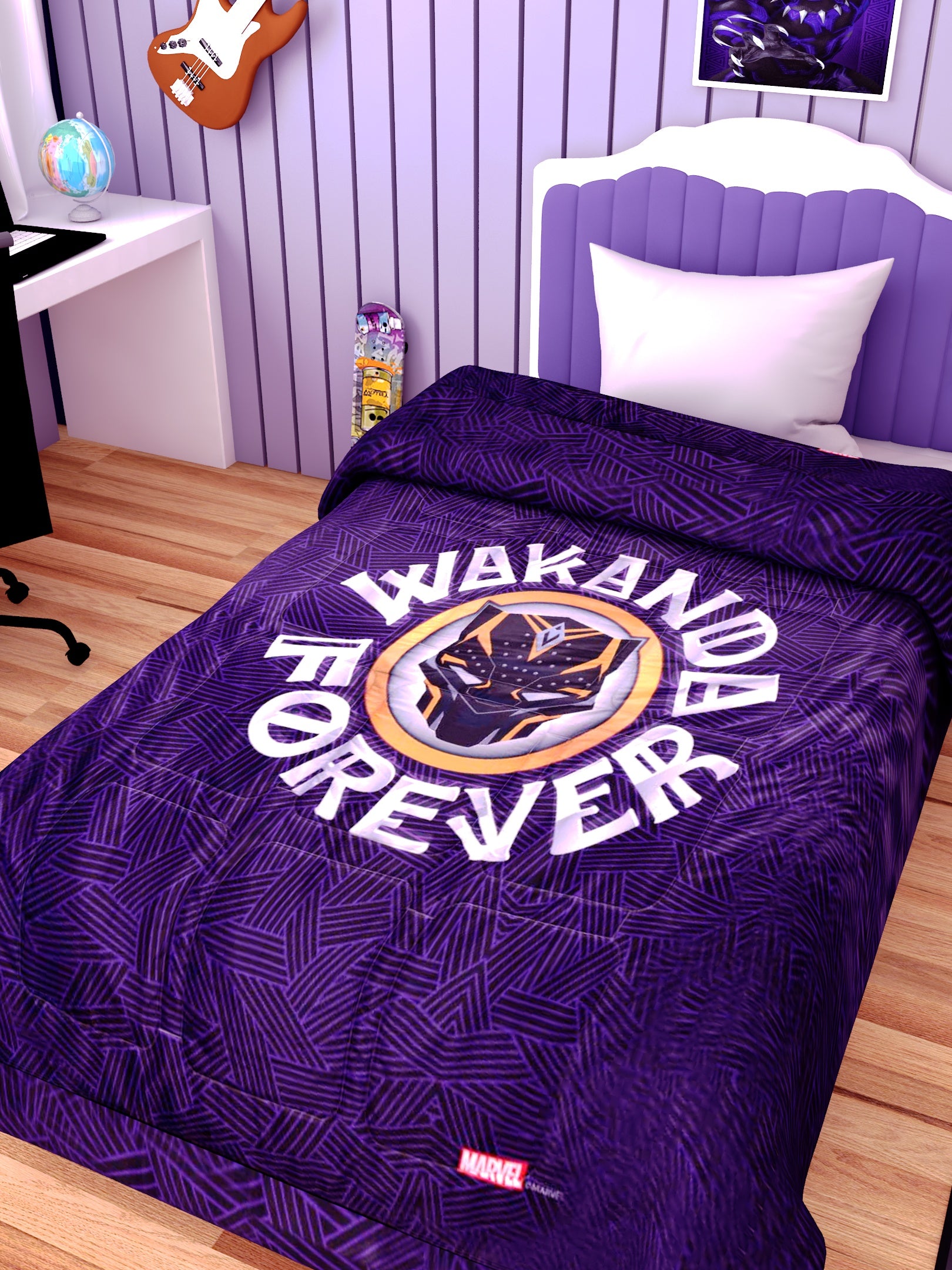 Premium Marvel Wakanda Forever kids comforter, breathable cotton, vibrant print, ideal for comfortable and fun kids bedding collection.
