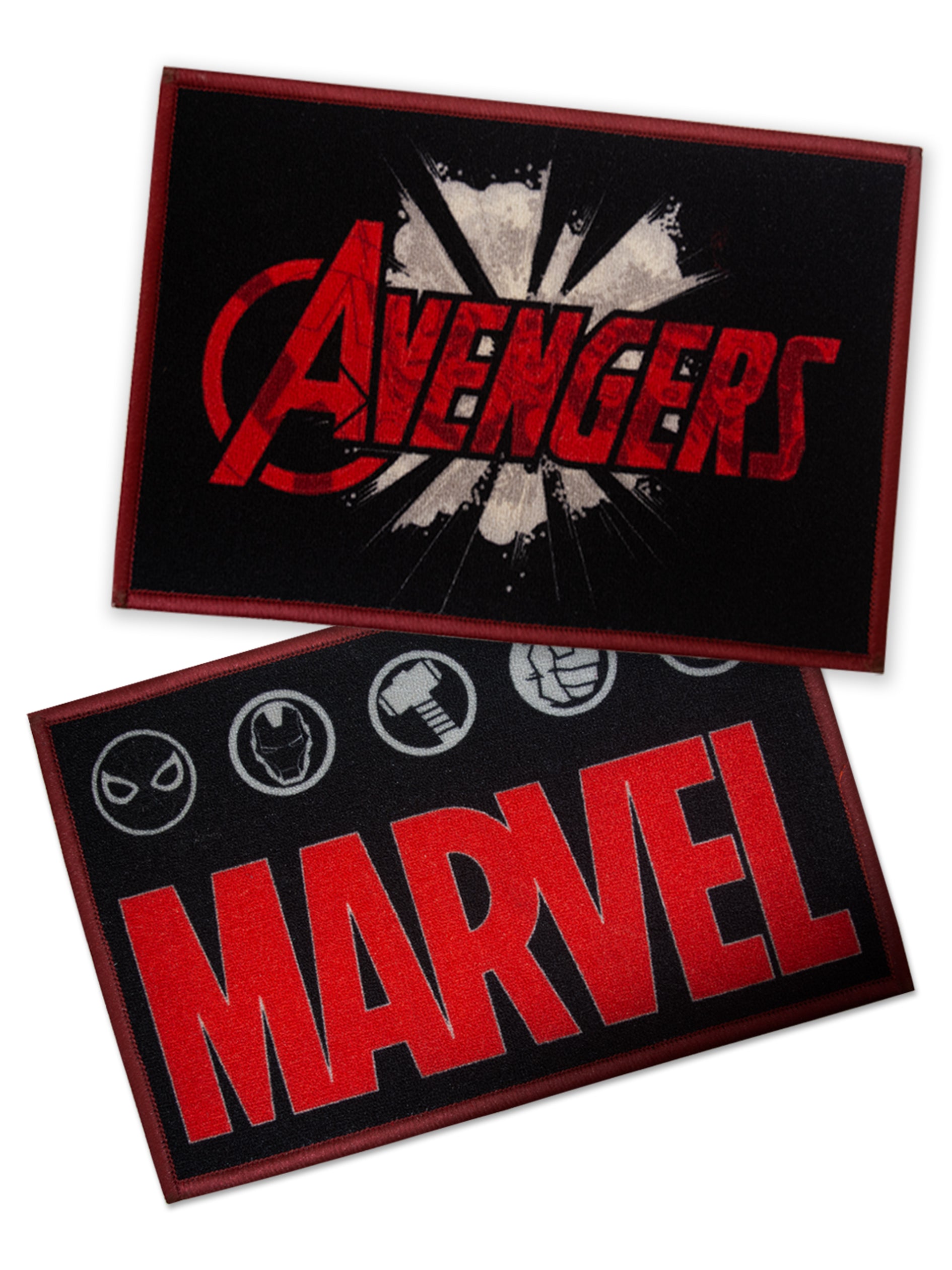 Premium Marvel kids doormat in thick red print, anti-skid latex backing, durable nylon, 37x57 cm, set of 2.

