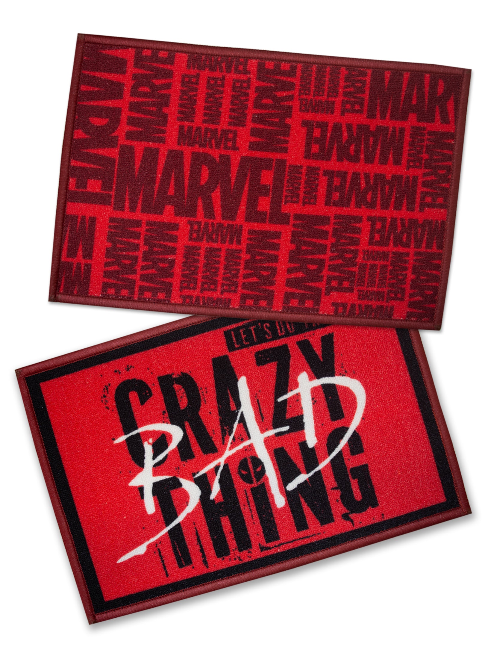 Premium Marvel red and black kids doormat, anti-slip latex backing, durable nylon fabric, 37x57 cm, pack of 2 – Athom Living.

