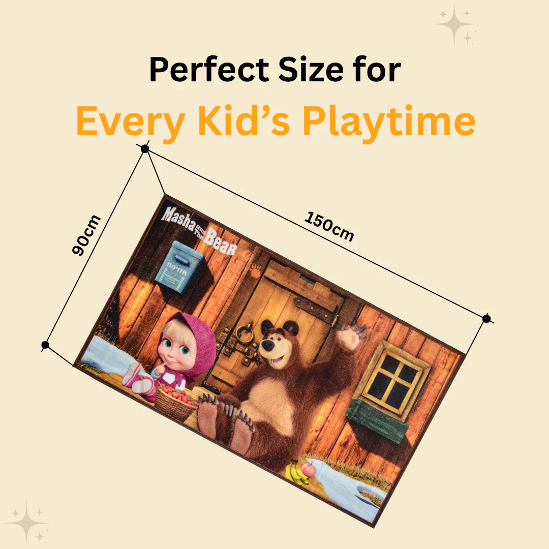 Premium Masha and The Bear themed kids bath towel and kids carpet set, designed for softness, durability, and style, making bath time and playtime enjoyable for children.