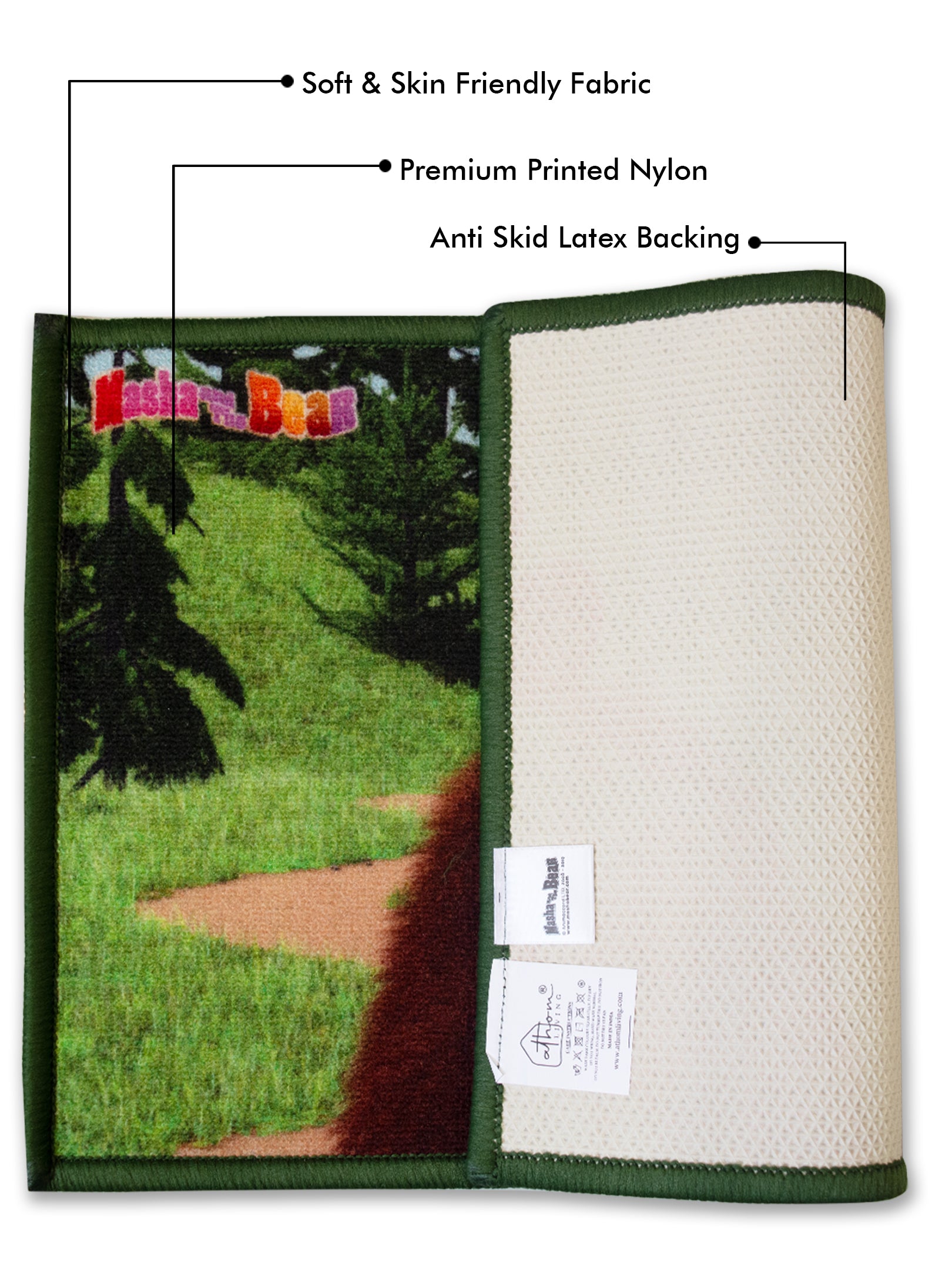 Premium Masha and The Bear themed nylon kids doormat, colorful anti-skid design with latex backing, 37x57 cm, combo pack by Athom Living
