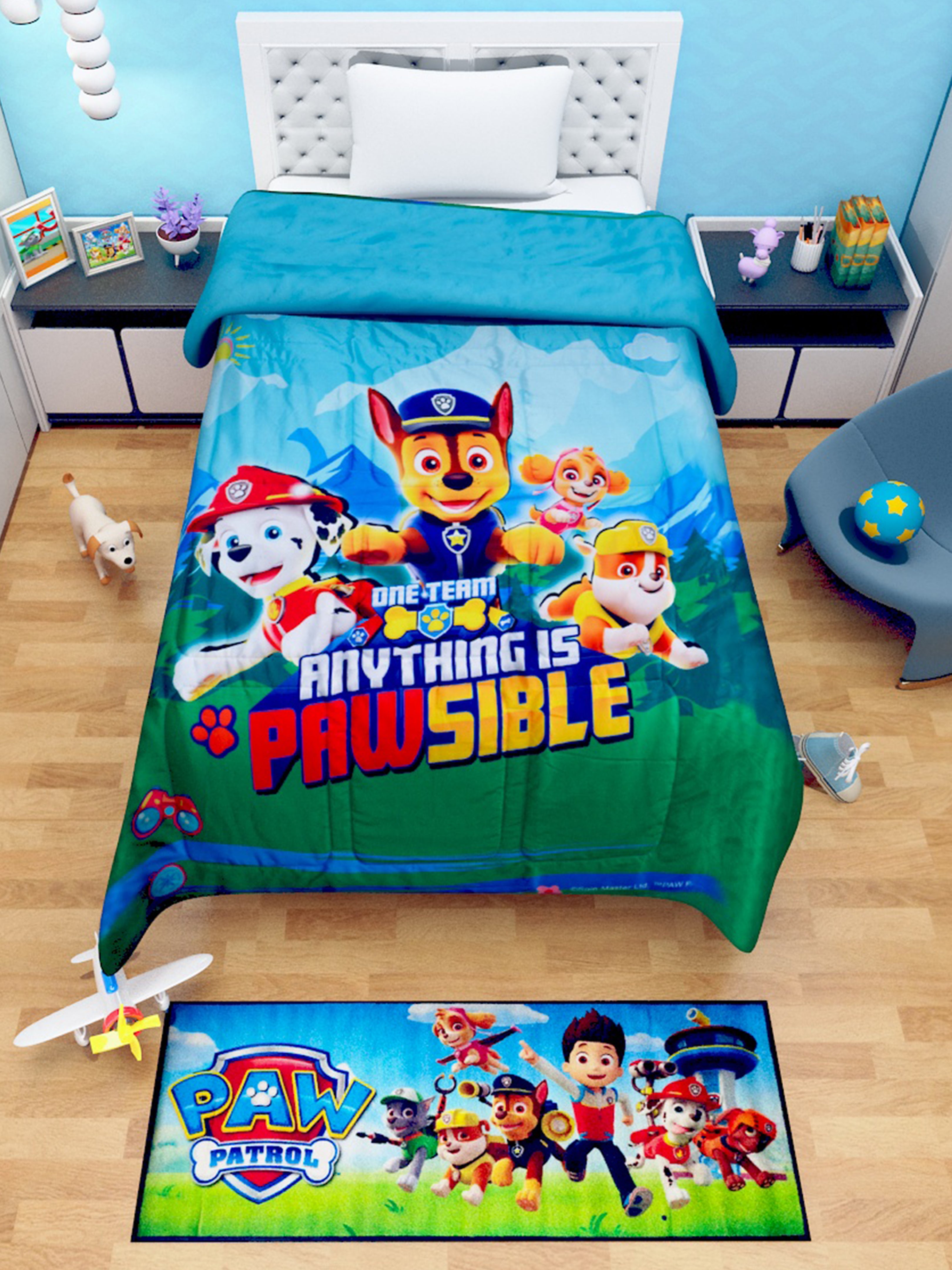 Premium Paw Patrol kids comforter – single bed size, vibrant cartoon print, warm and comfy bedding for kids, perfect gift for Paw Patrol fans by Athom Living.