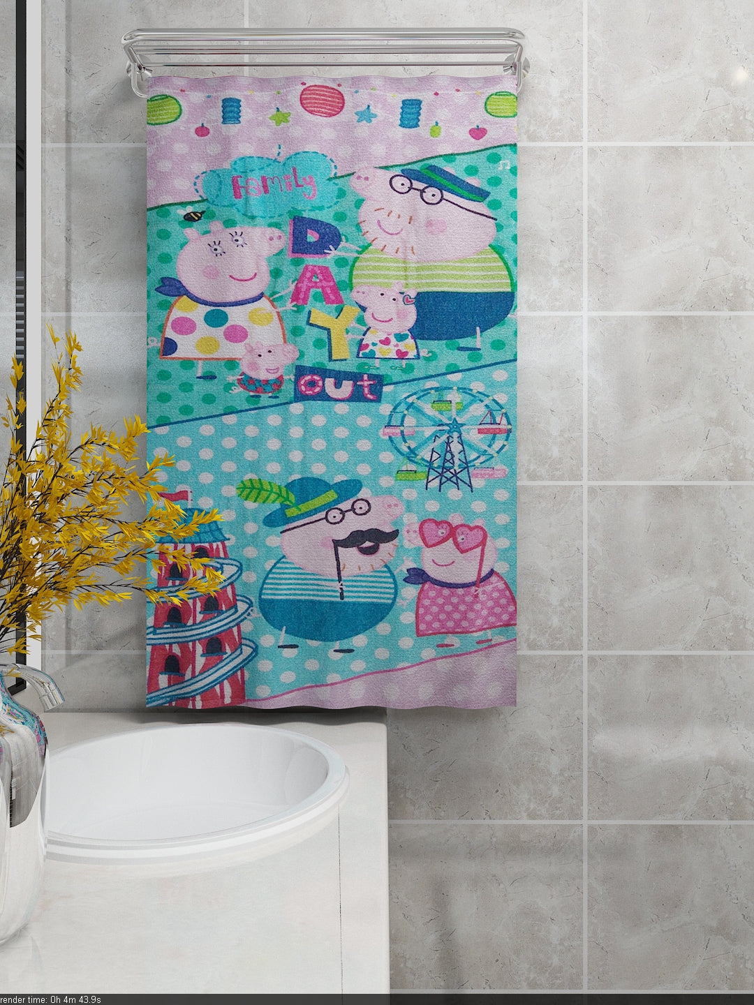 Premium cotton kids bath towel with Peppa Pig cartoon print, 350 GSM, 60x120 cm, highly absorbent, soft, and perfect for gifting children.