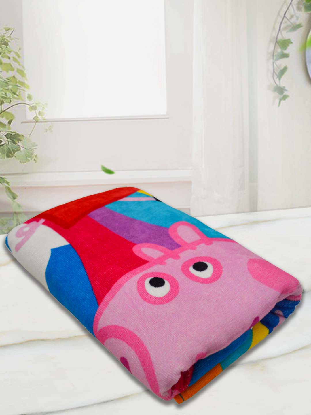 Premium cotton kids bath towel with playful Peppa Pig design, ultra-soft and absorbent, ideal for boys and girls, fun colors, perfect for bath, pool, or beach use.